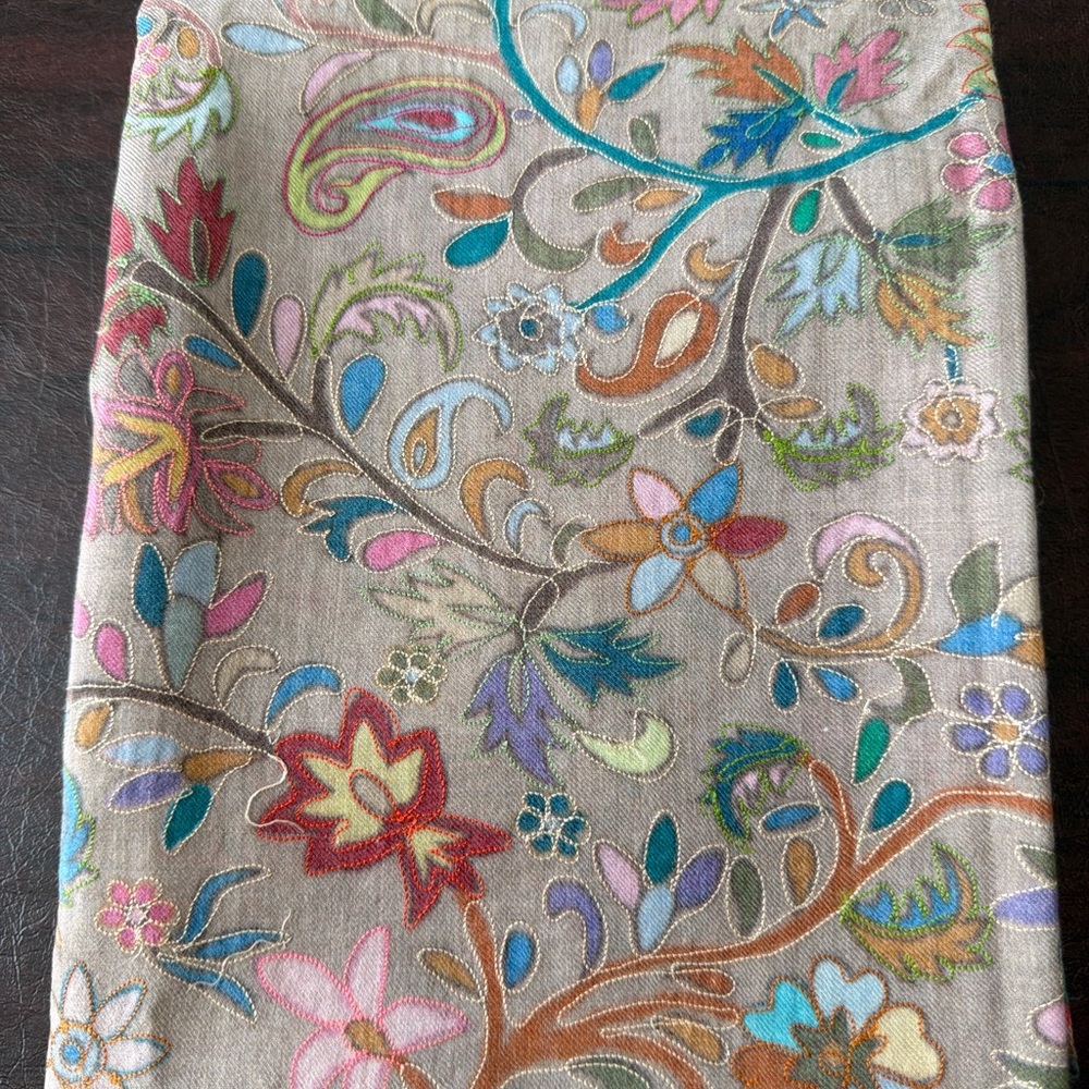 Hand Embroidered Pashmina Wrap or Decorative piece New Floral Artisan Piece NEW
